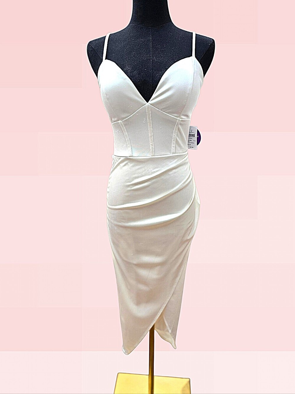 NWT! Windsor Cream Satin Spaghetti Strap Midi Dress
